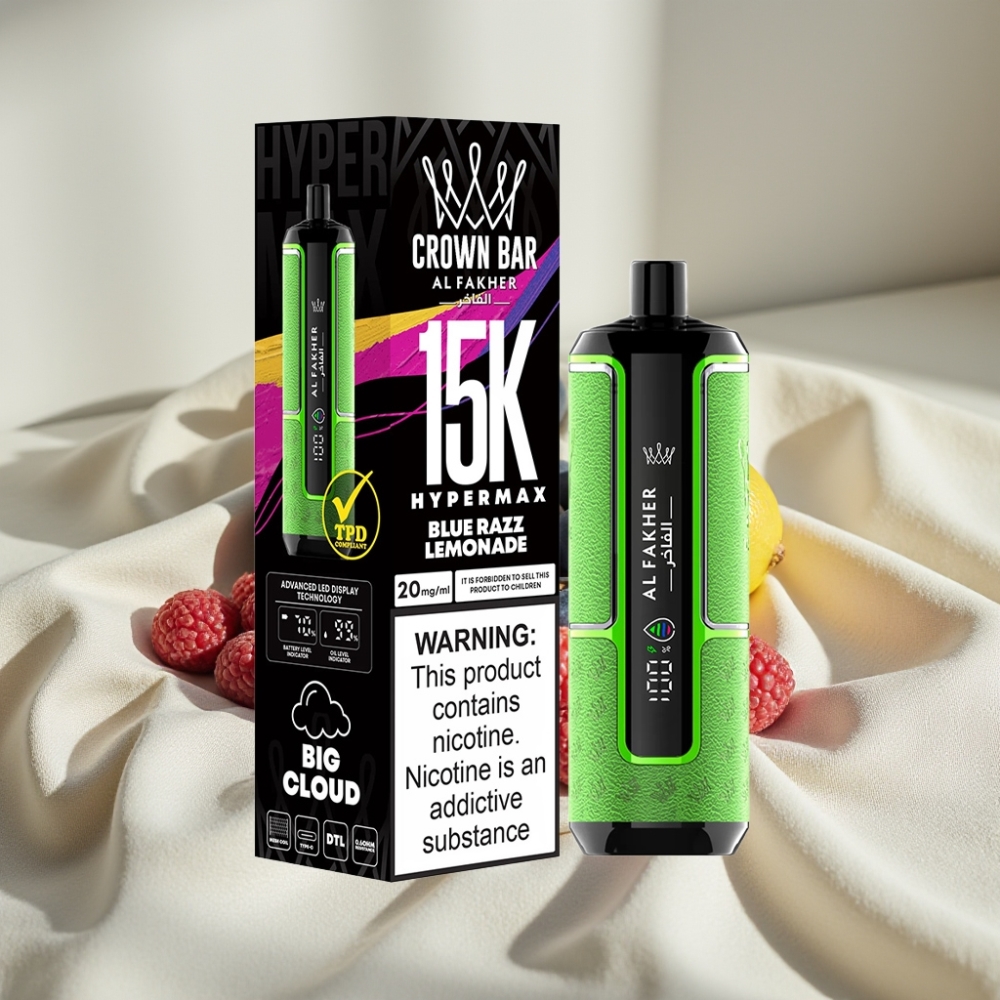 Al Fakher Crown Bar 15K Hypermax Disposable - 22ml, 600mAh, Port USB-C, Țigarete Electronice - Zmeură Albastră cu Limonadă