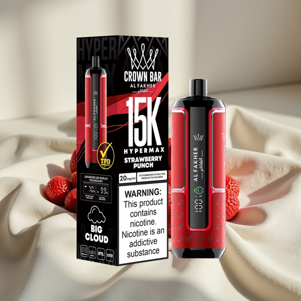 Al Fakher Crown Bar 15K Hypermax Disposable Vape Kit Capsuni Punch, 22ml, 600mAh, USB-C
