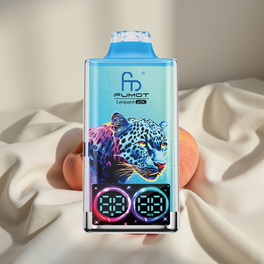 Fumot Leopard 40K Pufuri, 5% Nicotin, 700mAh, Dual Mesh, Capsă Reîncărcabilă, Afișaj Digital, Aroma Piersică-Boabe