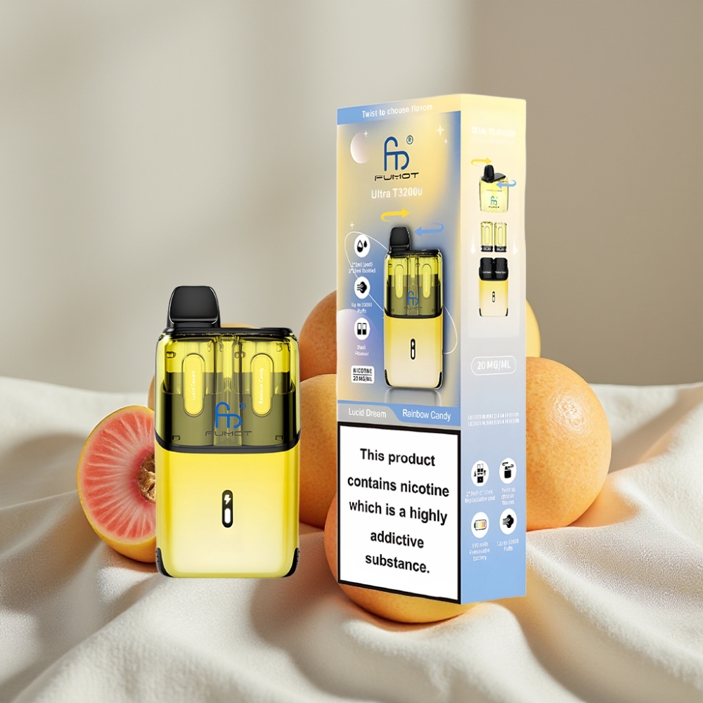 Fumot Ultra T32000 Dispozabil 32000 de fumuri 24ml Vis Lucid - Bomboane Curcubeu