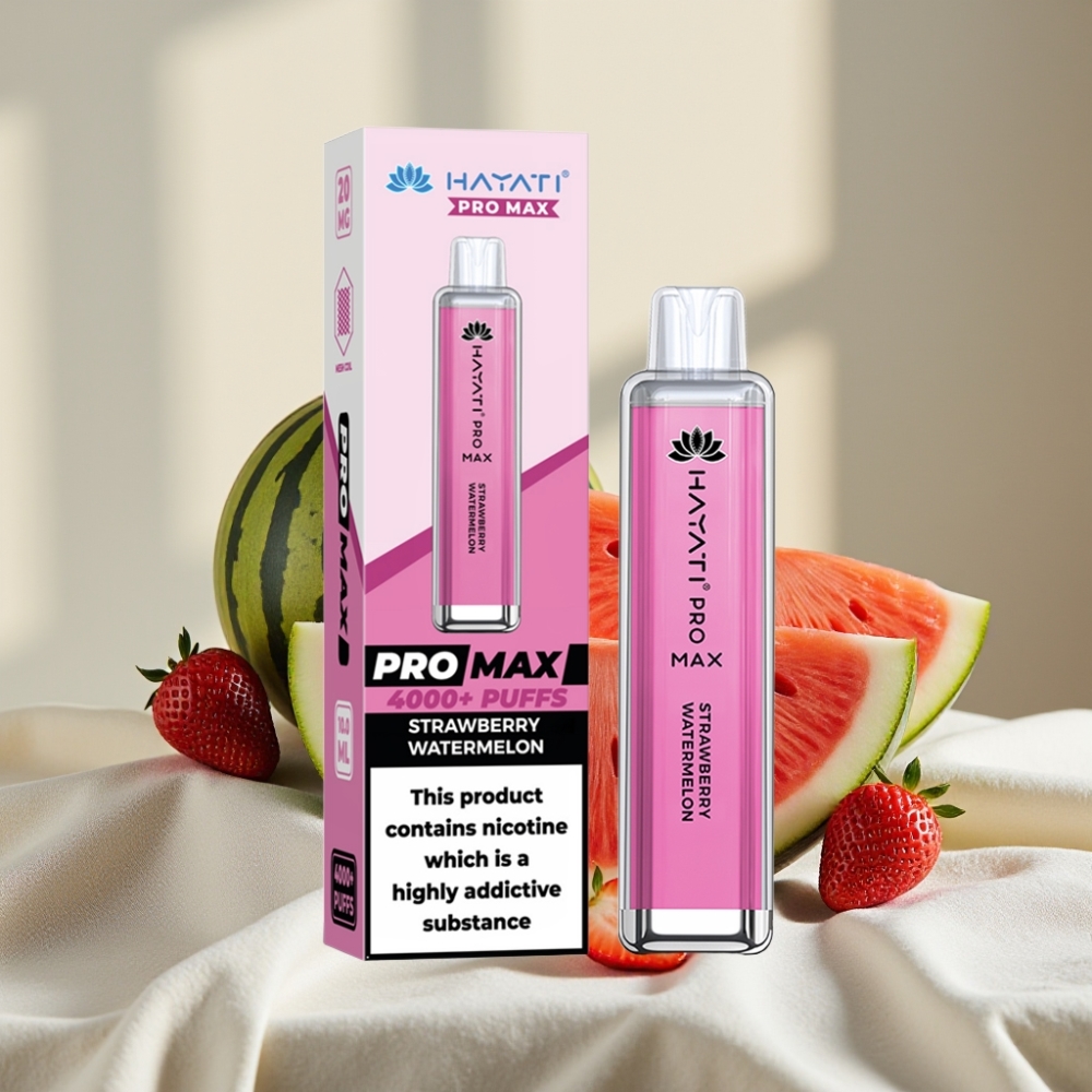 Hayati Pro Max 4000 Puffs Disposable Vape Capsuni Pepene Verde Reîncărcabil LED 1400mAh