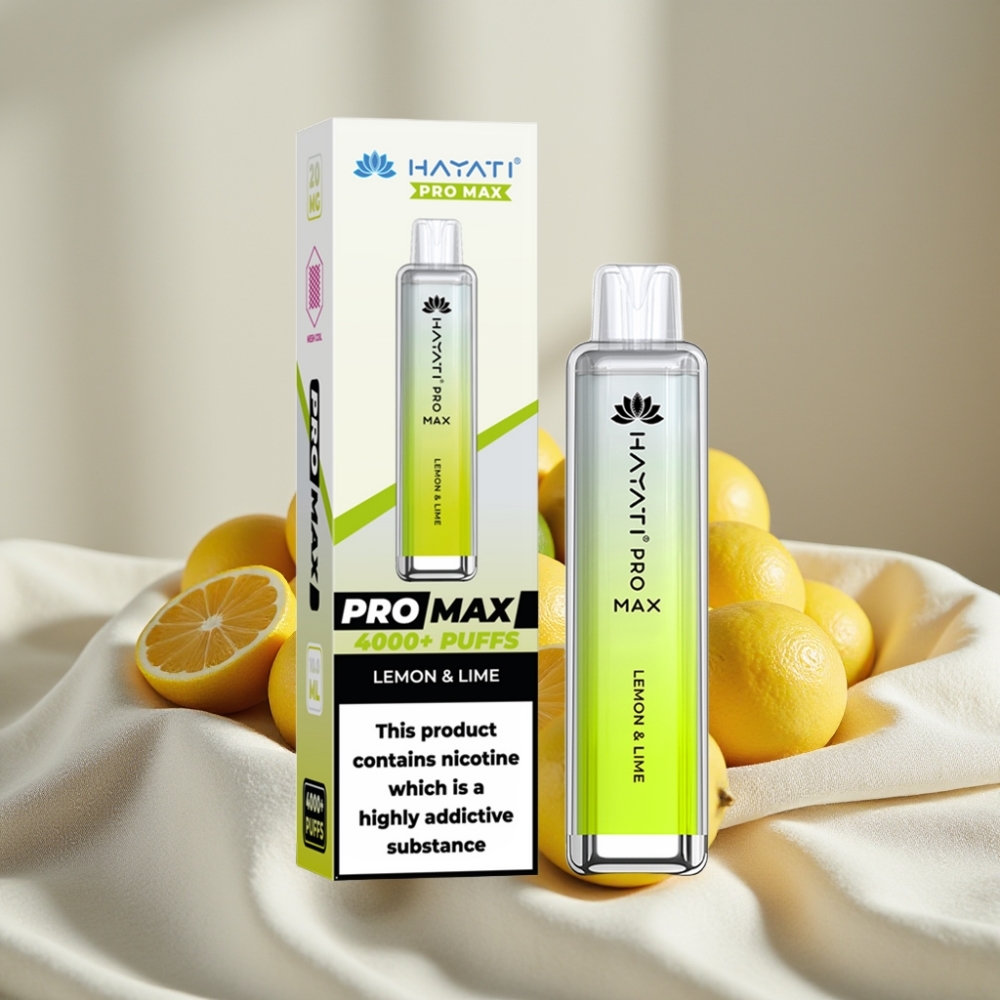 Hayati Pro Max 4000 Pufuri Disposable Vape Lămâie & Lime, 5% Nicotină, 1400mAh, Reîncărcabil