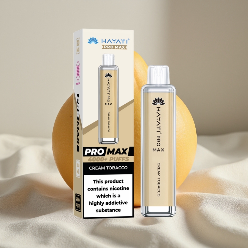 Hayati Pro Max 4000 Pufuri Vape Disposable cu Tutun Cremă, 5% Nicotină, Baterie 1400mAh, Reîncărcabil